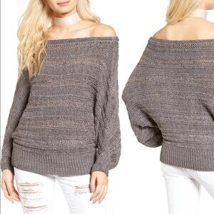 Leith Taupe Knit Off the Shoulder Sweater S